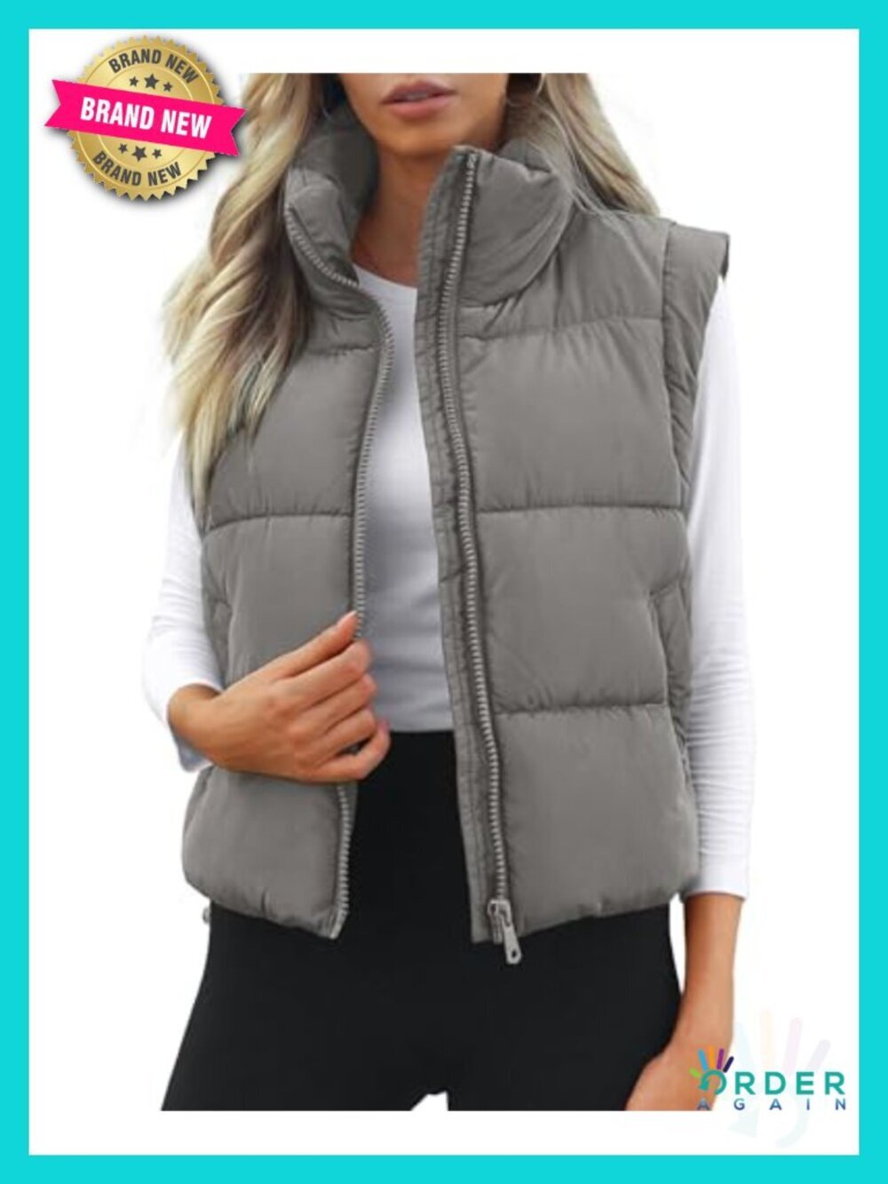 Cropped Puffer Vest Women Sleeveless Stand Collar Padded Gilet Winter